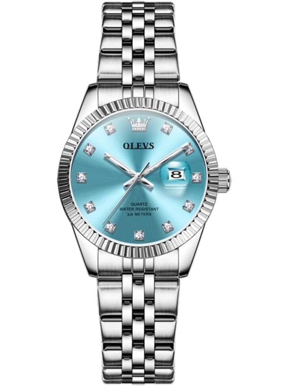 Women's Silver Blue Elegant Dress Analog Quartz Stainless Steel Wrist Watches